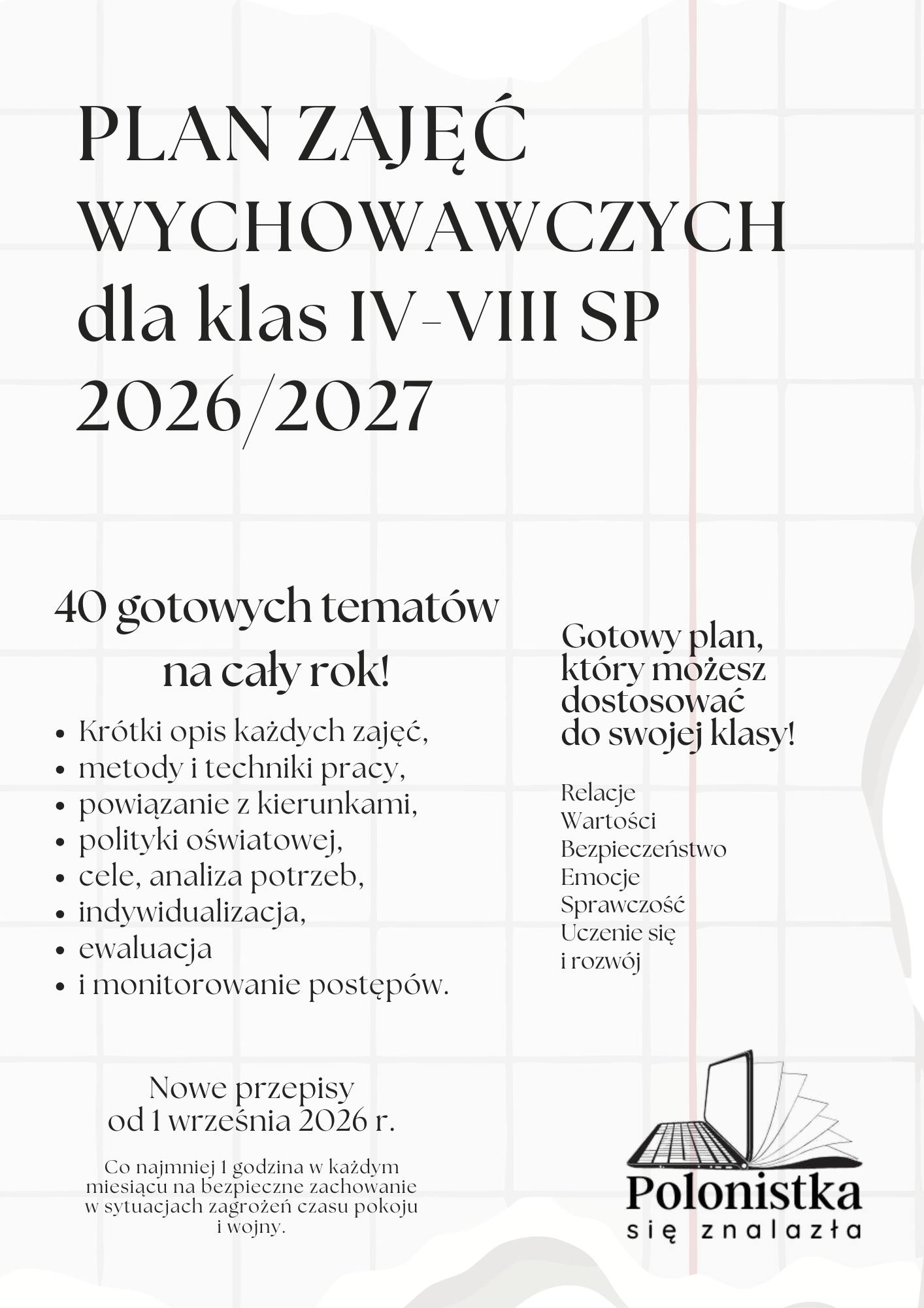 2026/2027 - plan pracy wychowawcy klas IV-VIII szkoły podstawowej
